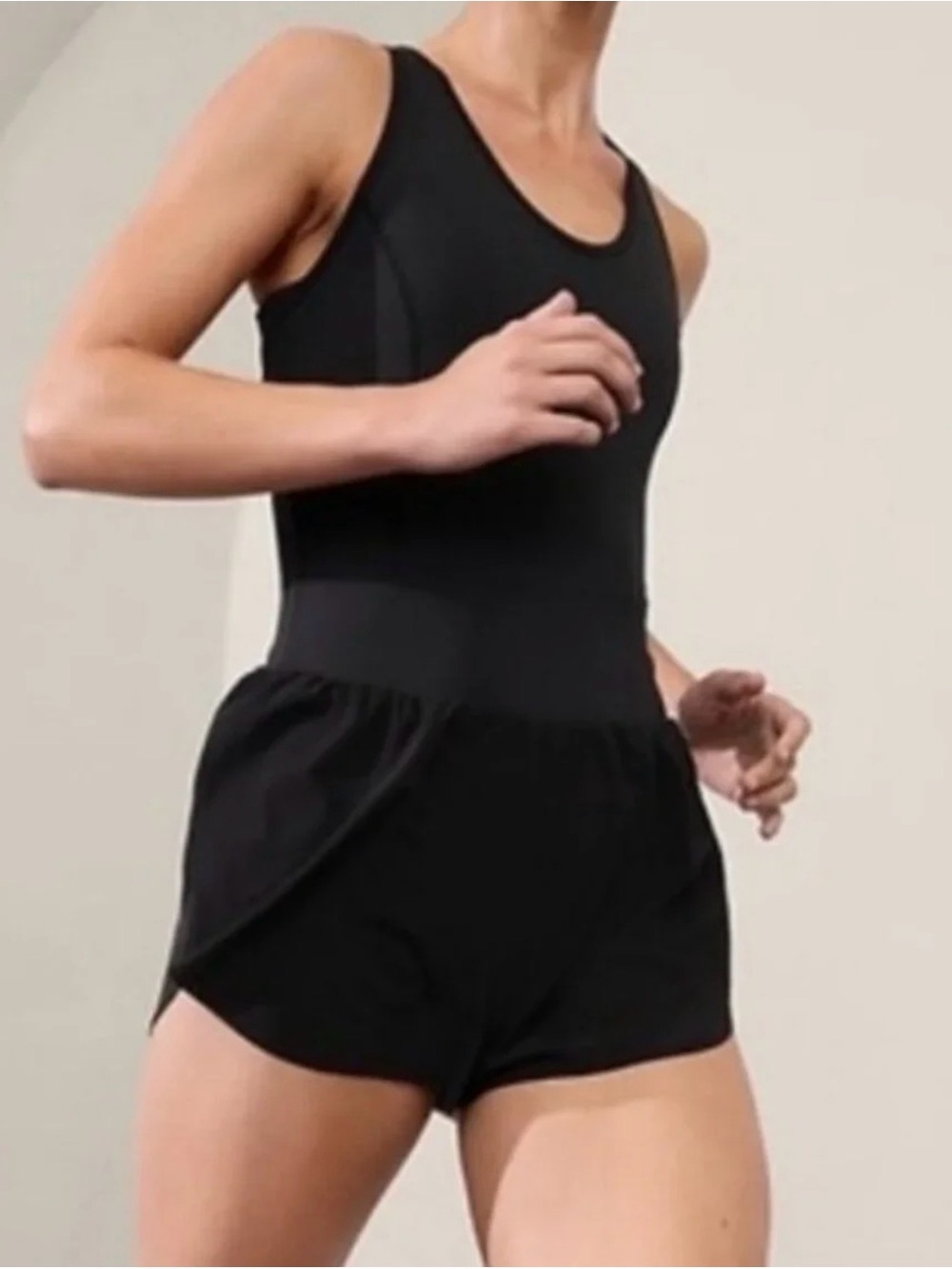 Athleta Black Scoop-Neck Active Bodysuit Shorts